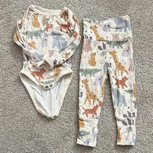 Little Sleepies sweet safari fold over legging and Henley bodysuit